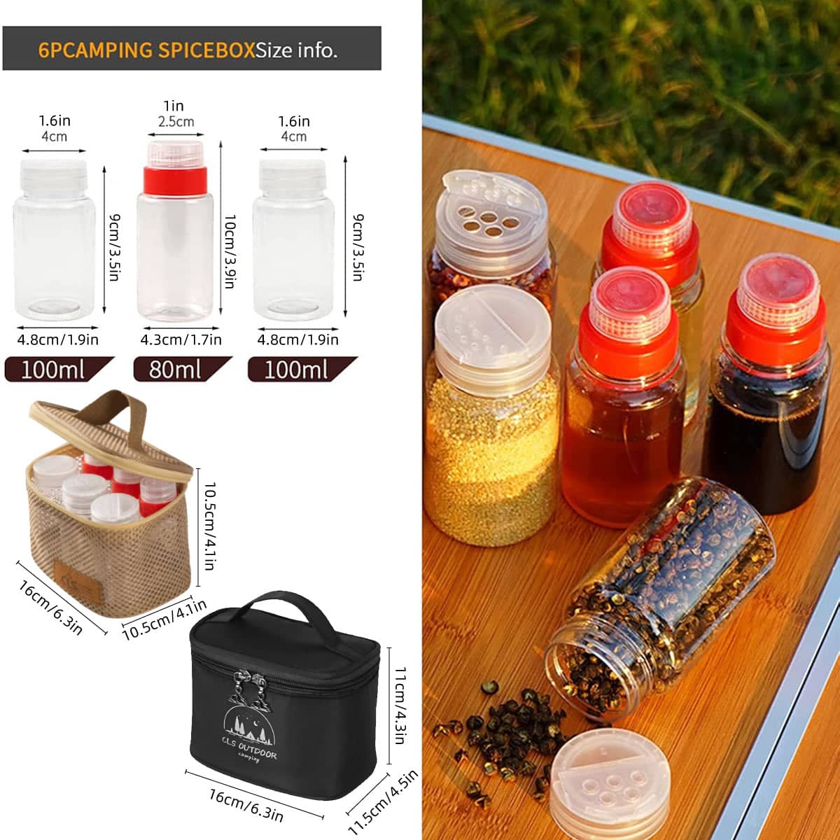 Mini Seasoning Bottle Set, 6 Bottles - Black Mesh Bag - view 4