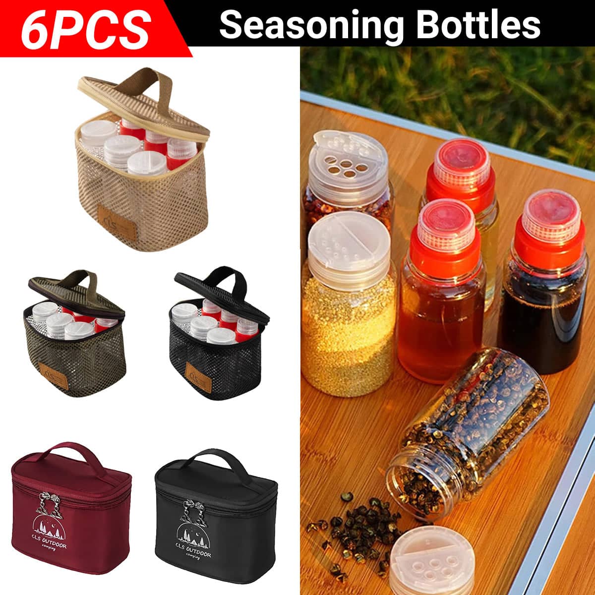 Mini Seasoning Bottle Set, 6 Bottles - Wine Red Bag - view 2