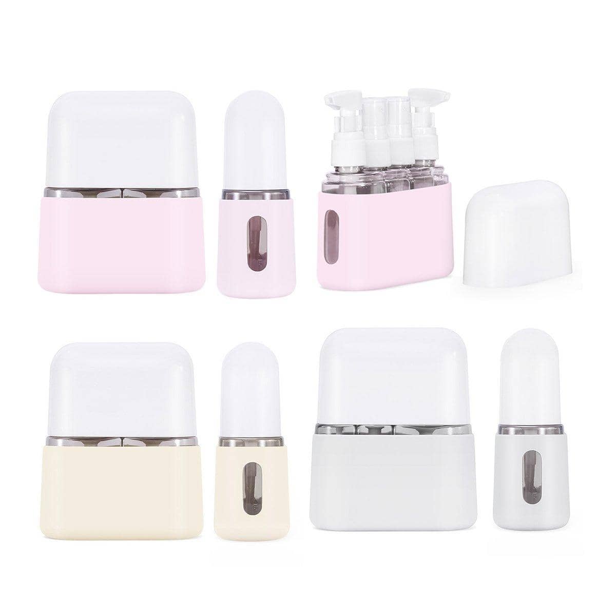 Mini Shampoo Dispenser Travel Bottle Set, 4 Refillable Bottles - Light Grey - view 3