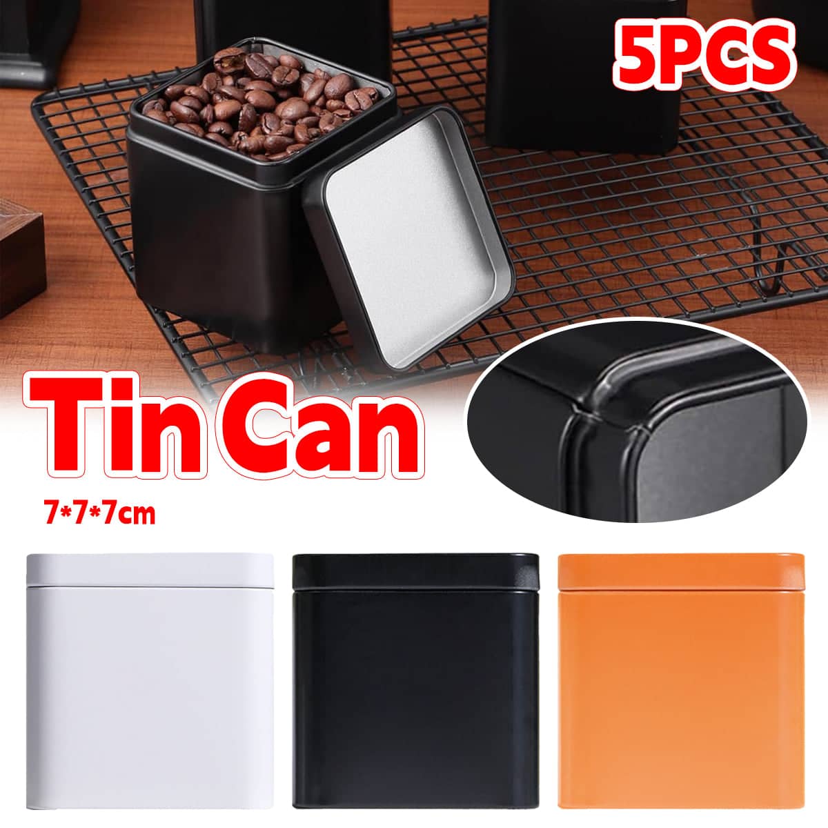 Mini Square Metal Storage Tins with Lids, Pack of 5 - White - view 2