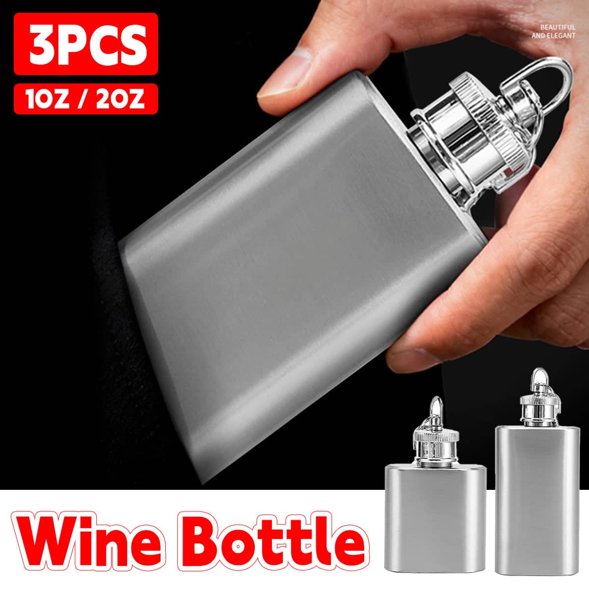 Mini Stainless Steel Hip Flask Set of 3 Pocket Travel Flask - 1 oz - view 2