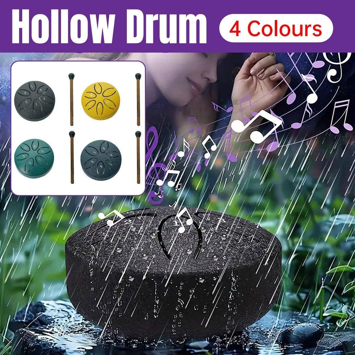 Mini Steel Tongue Drum, 6 Tones with Mallet - Navy - view 2