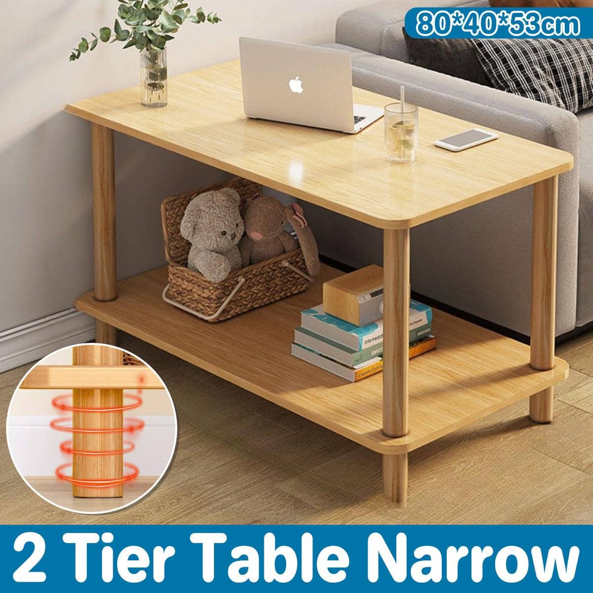 Mini Two Tier Wood Coffee Table and Bedside Nightstand with Storage