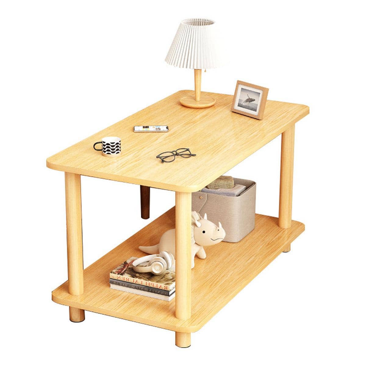 Mini Two Tier Wood Coffee Table and Bedside Nightstand with Storage - view 2