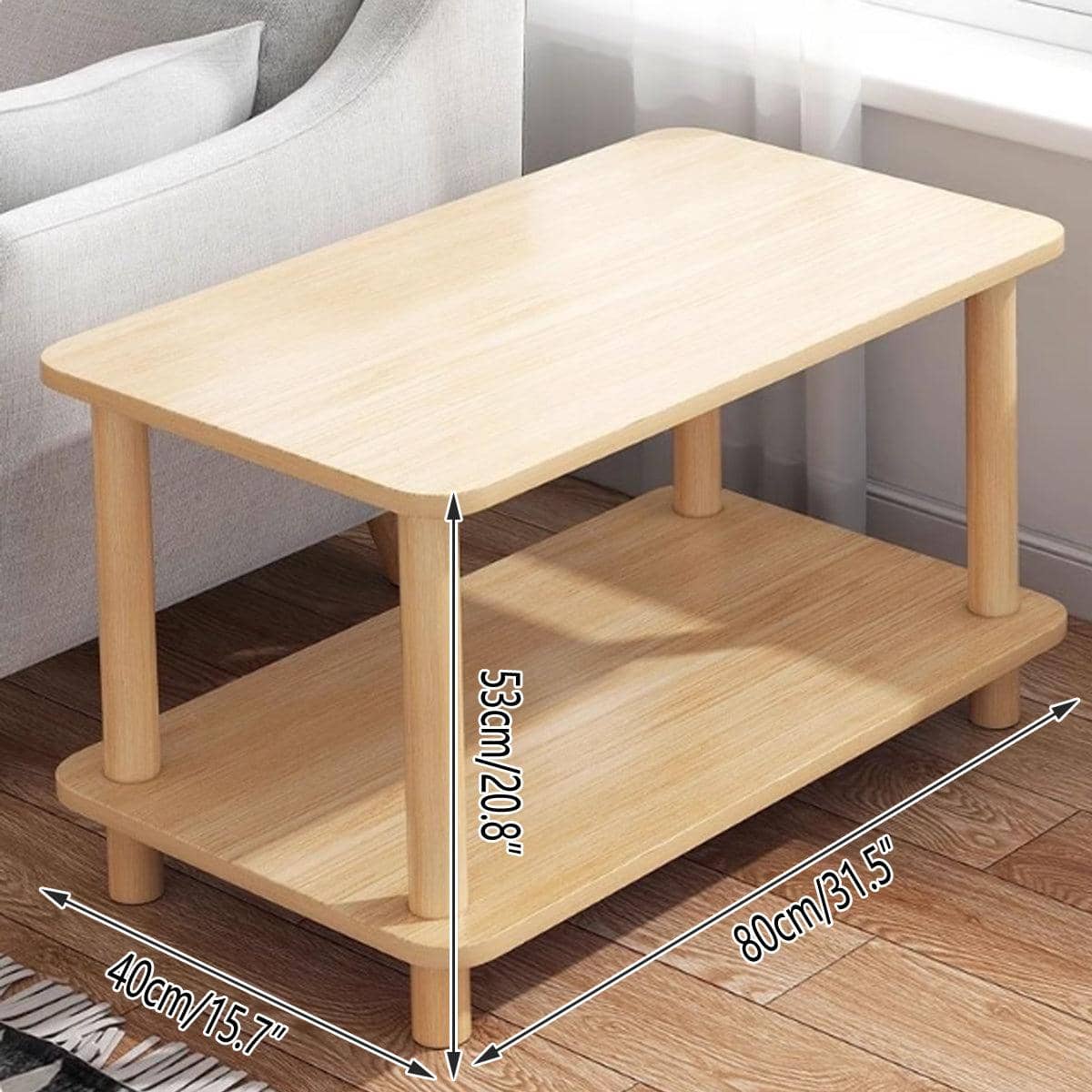 Mini Two Tier Wood Coffee Table and Bedside Nightstand with Storage - view 3