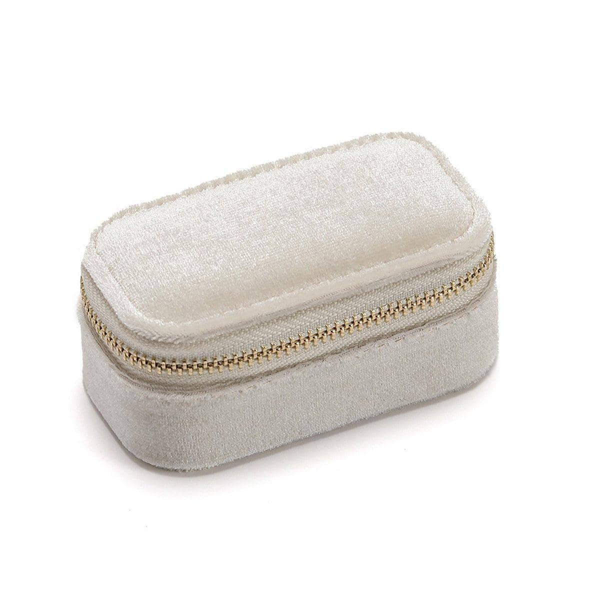 Mini Velvet Travel Jewellery Storage Box with Zip - Beige
