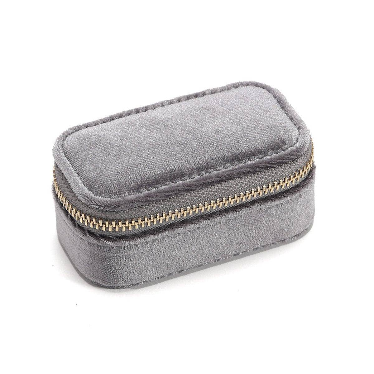 Mini Velvet Travel Jewellery Storage Box with Zip - Grey