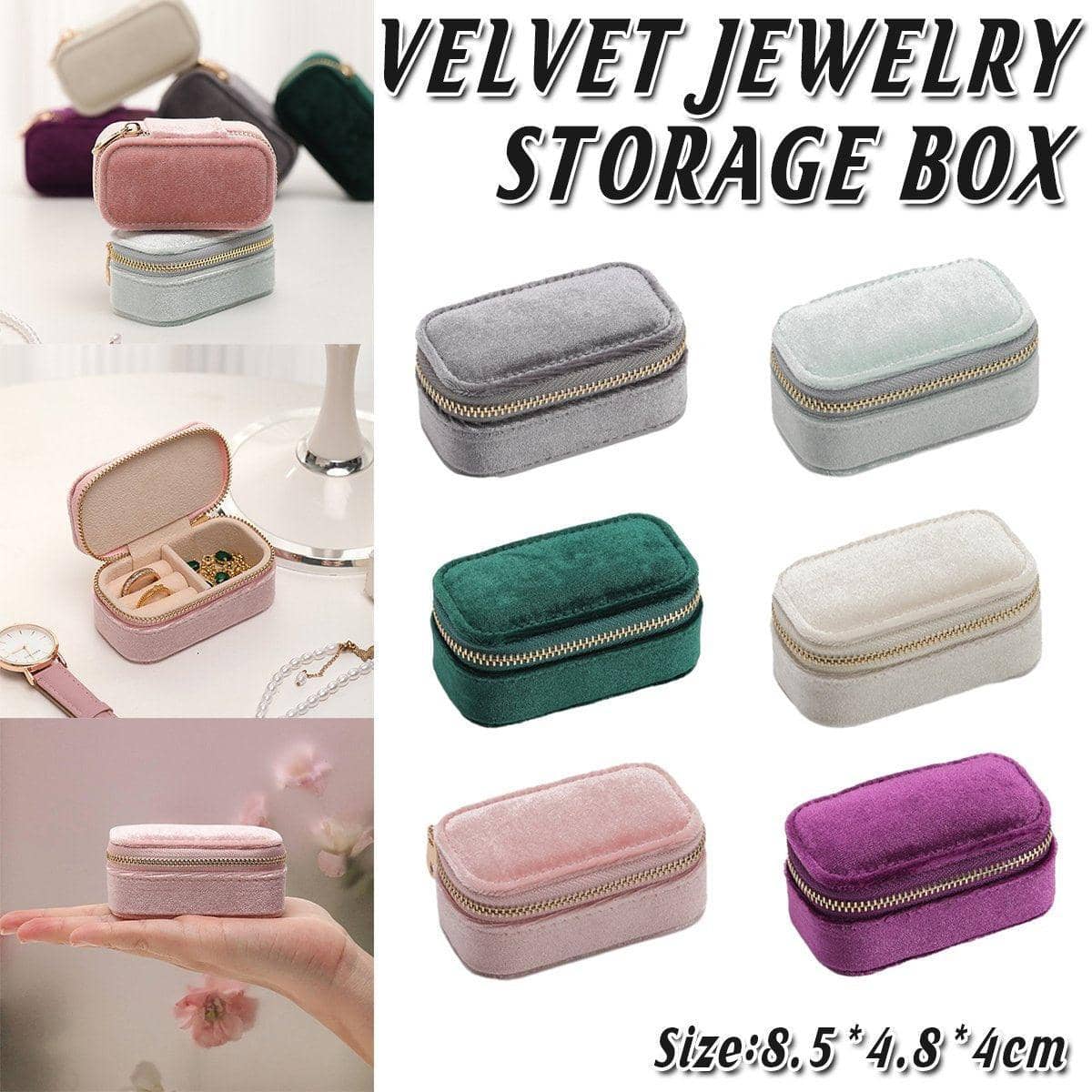 Mini Velvet Travel Jewellery Storage Box with Zip - Grey - view 2