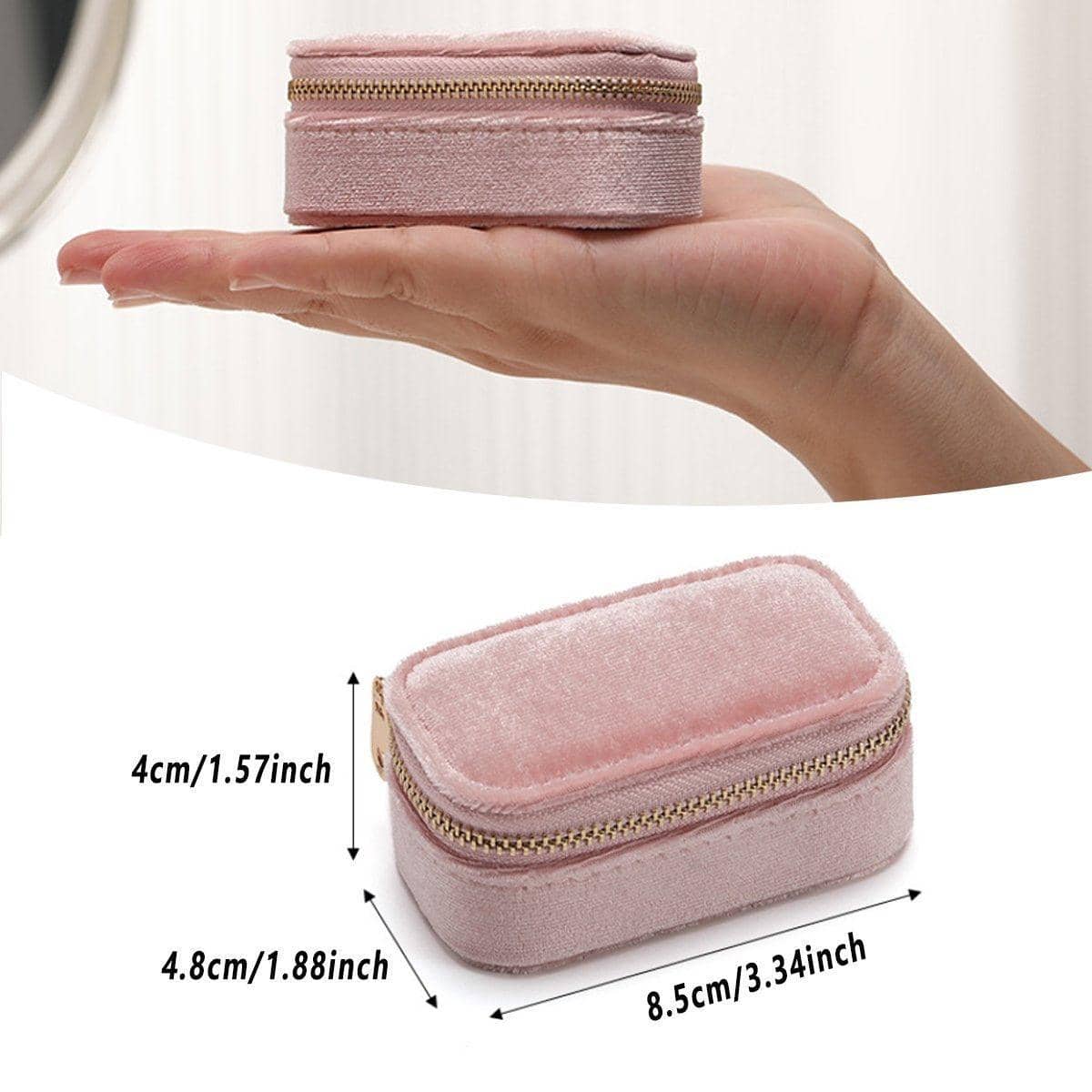 Mini Velvet Travel Jewellery Storage Box with Zip - Grey - view 4