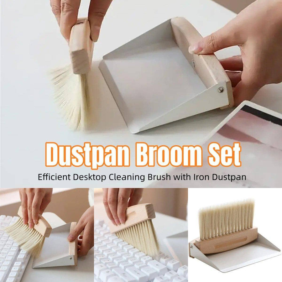 Mini White Desk Brush and Dustpan Set for Keyboards, Tables and Car Interiors