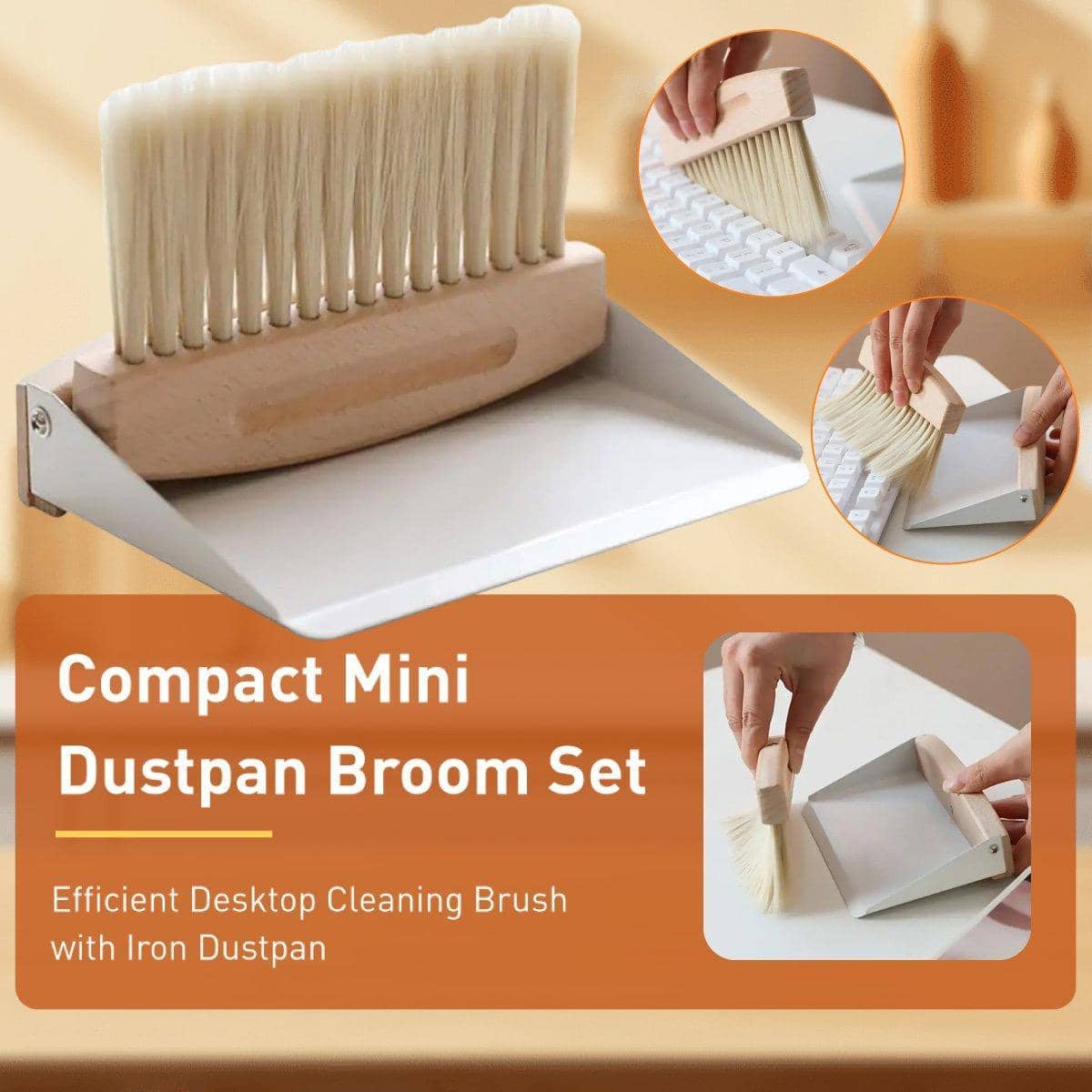 Mini White Desk Brush and Dustpan Set for Keyboards, Tables and Car Interiors - view 5