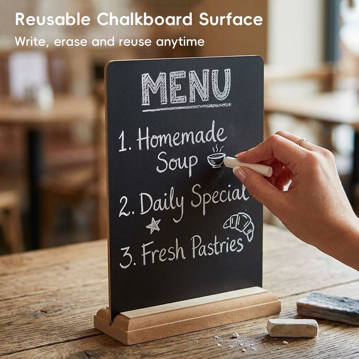 Mini Wooden Chalkboard Signs 4 Pack Reusable Message Board with Stand - view 5