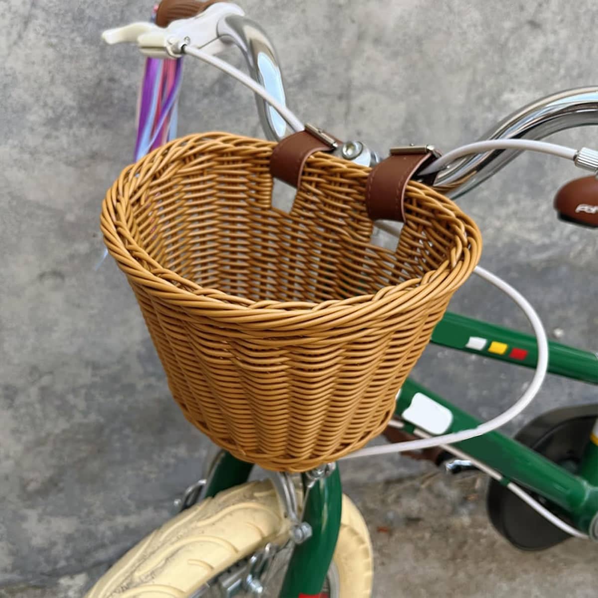 Mini Woven Rattan Bike Handlebar Basket with Straps for Small Bikes and Scooters - view 4