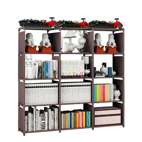 Minimalist Bookshelf Storage Cabinet, 12 Compartments - Brown