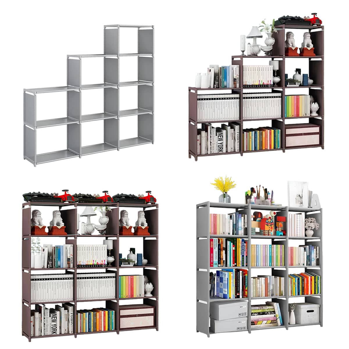 Minimalist Bookshelf Storage Cabinet, 9 Compartments - Grey - view 3