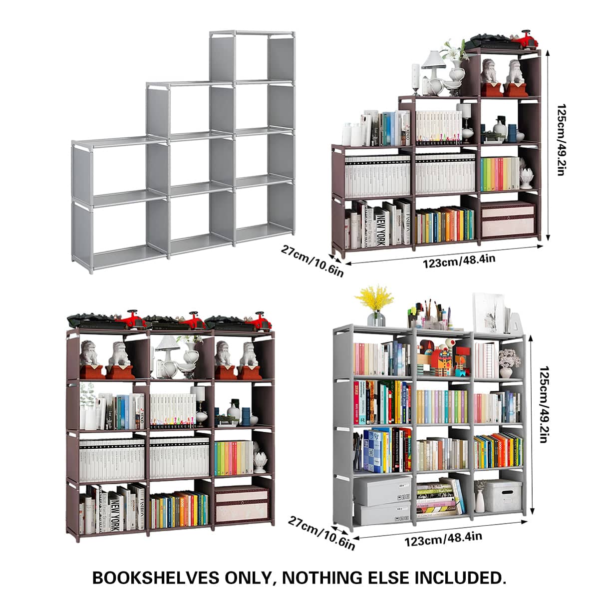 Minimalist Bookshelf Storage Cabinet, 9 Compartments - Grey - view 4