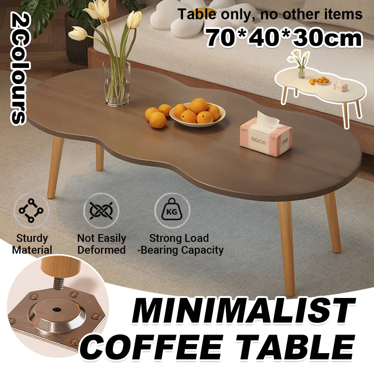 Minimalist Coffee Table with Rounded Corners Easy to Install for Living Room - Warm White - view 2