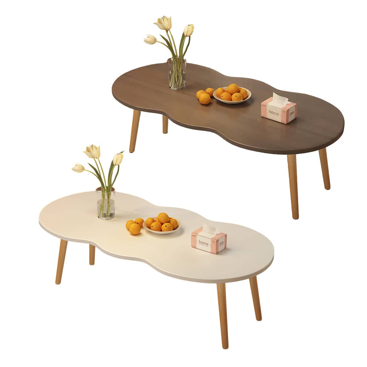Minimalist Coffee Table with Rounded Corners Easy to Install for Living Room - Warm White - view 3
