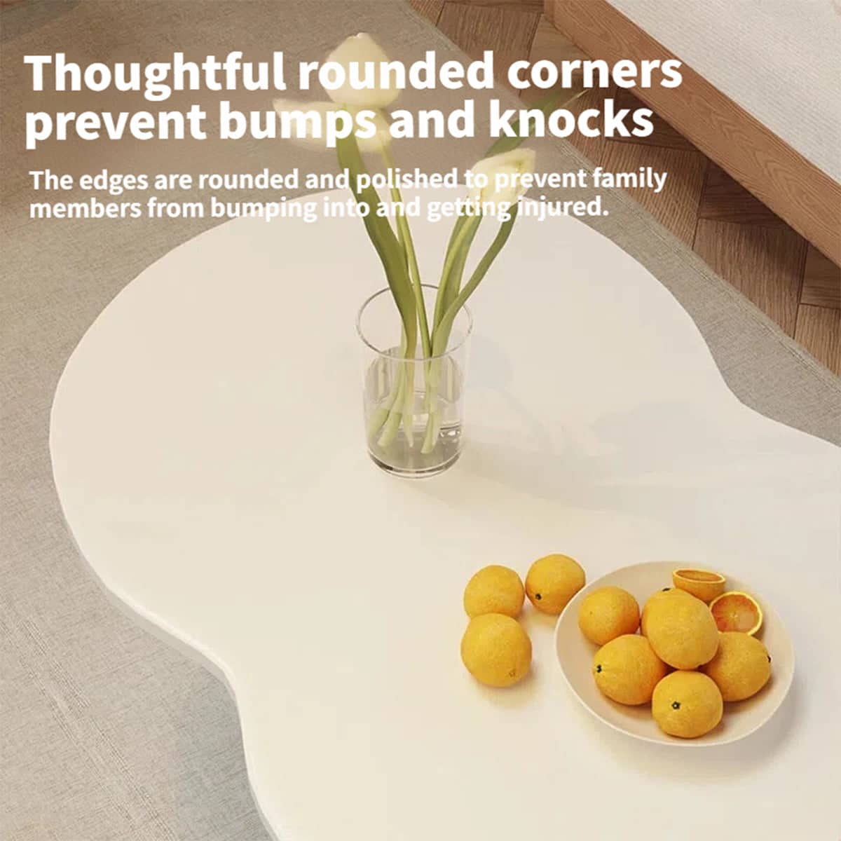 Minimalist Coffee Table with Rounded Corners Easy to Install for Living Room - Warm White - view 5