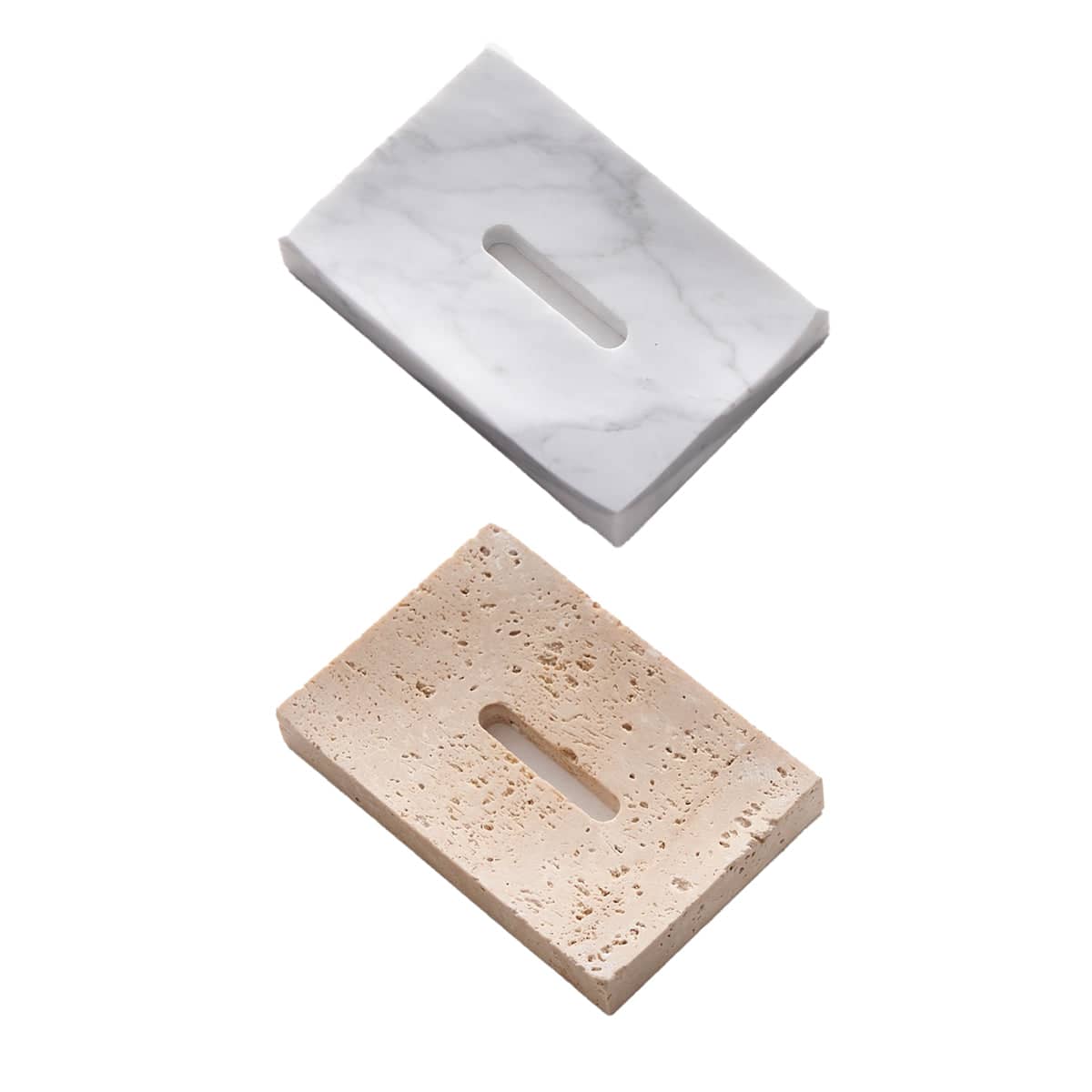 Minimalist Travertine Soap Dish Holder with Drainage Slot - Beige - view 3