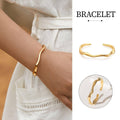Minimalist Wavy Open Cuff Bracelet - Gold