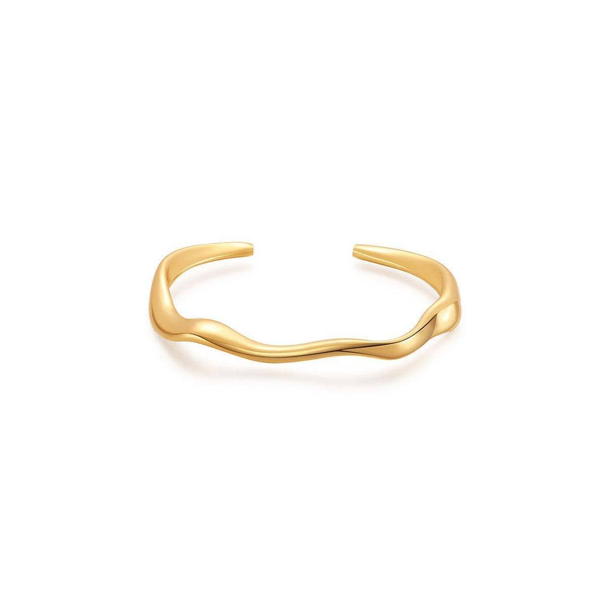 Minimalist Wavy Open Cuff Bracelet - Gold - view 2