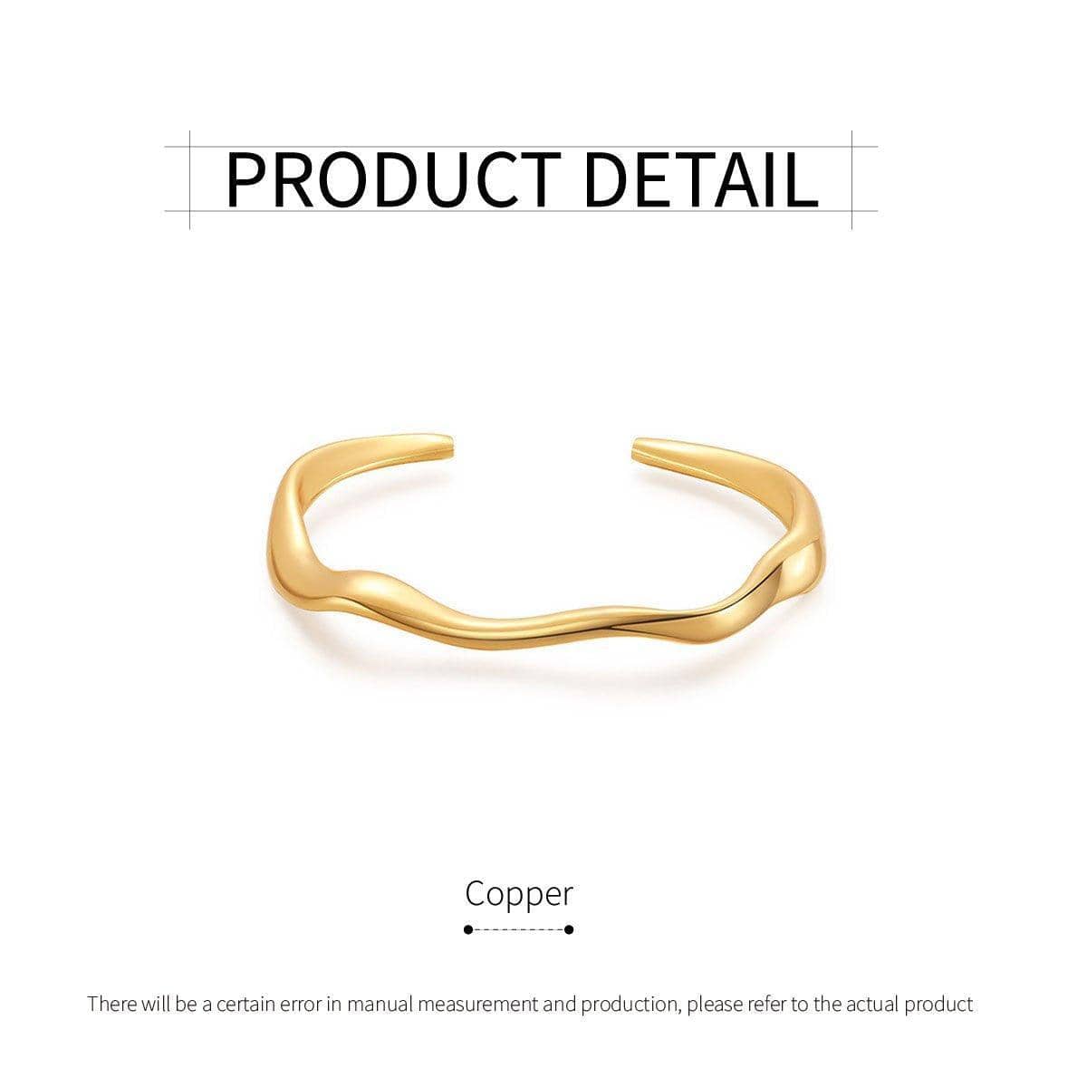 Minimalist Wavy Open Cuff Bracelet - Gold - view 3