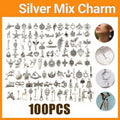Mixed Tibetan Silver Charms for Jewellery Making - 100 Pack, 0.7-2.5cm