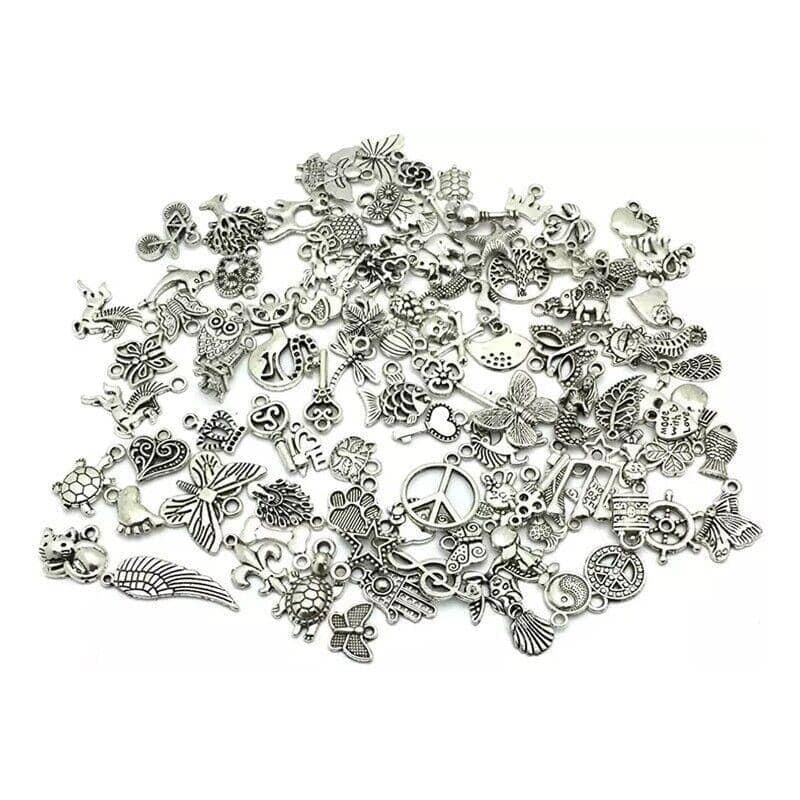 Mixed Tibetan Silver Charms for Jewellery Making - 100 Pack, 0.7-2.5cm - view 2