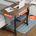 Mobile Bedside Table with Adjustable Height and Wheels, Wood Tone and Black Frame - view 4