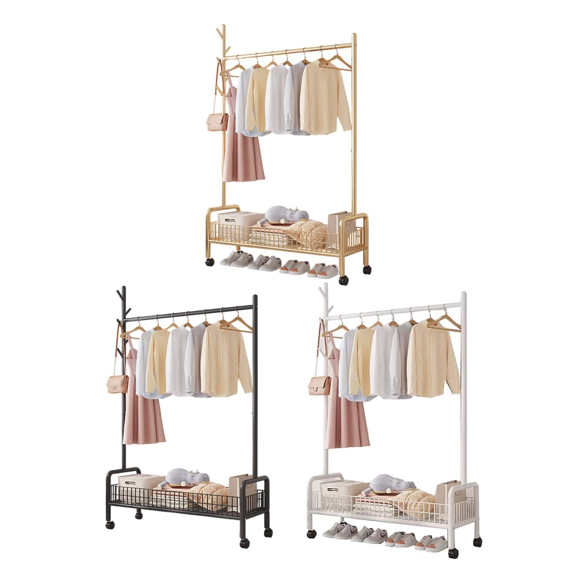 Mobile Clothes Rack with Wheels - Gold, 90 x 35 x 176 cm - view 3