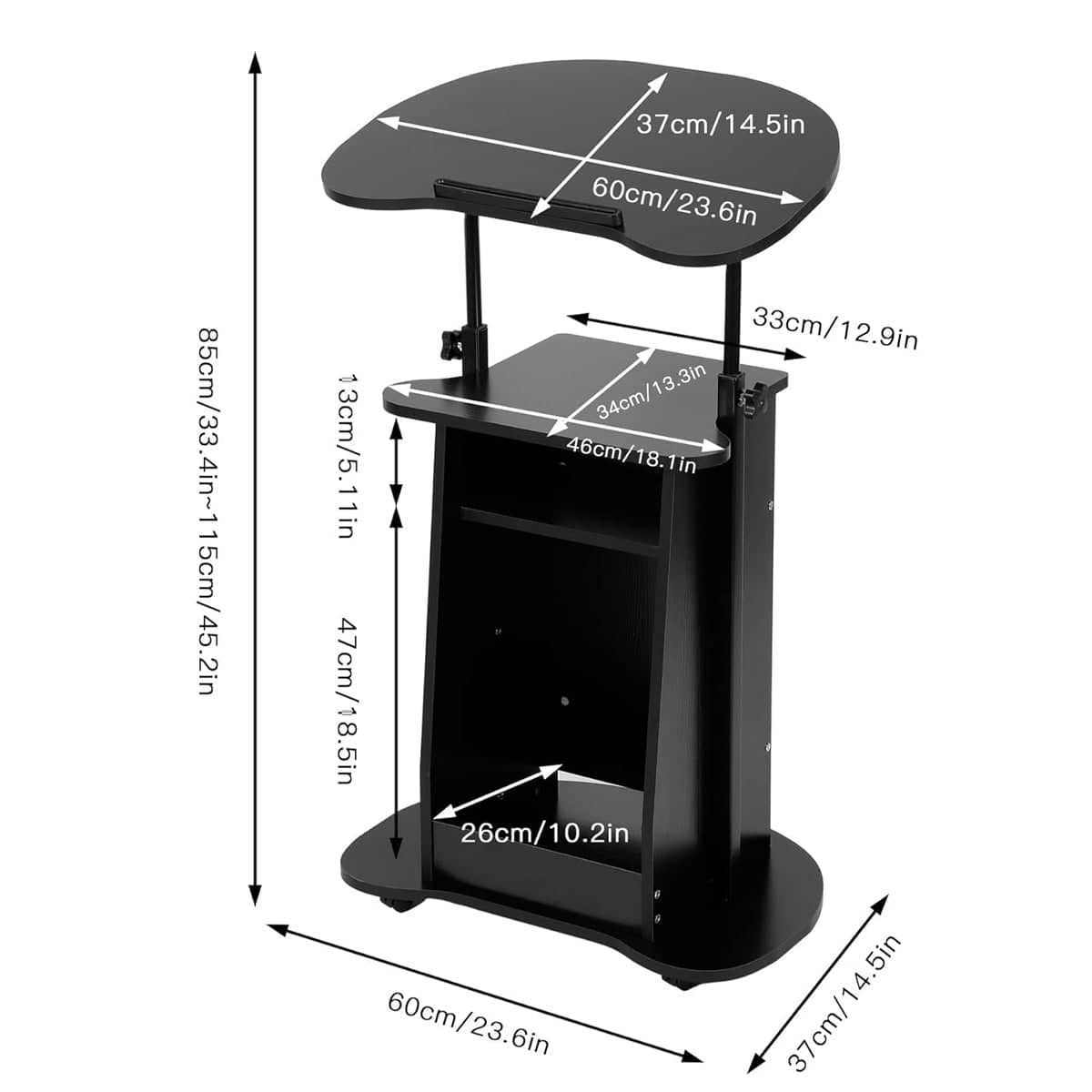 Mobile Height Adjustable Sofa Side Table and Computer Desk with Wheels, Space Saving - view 3