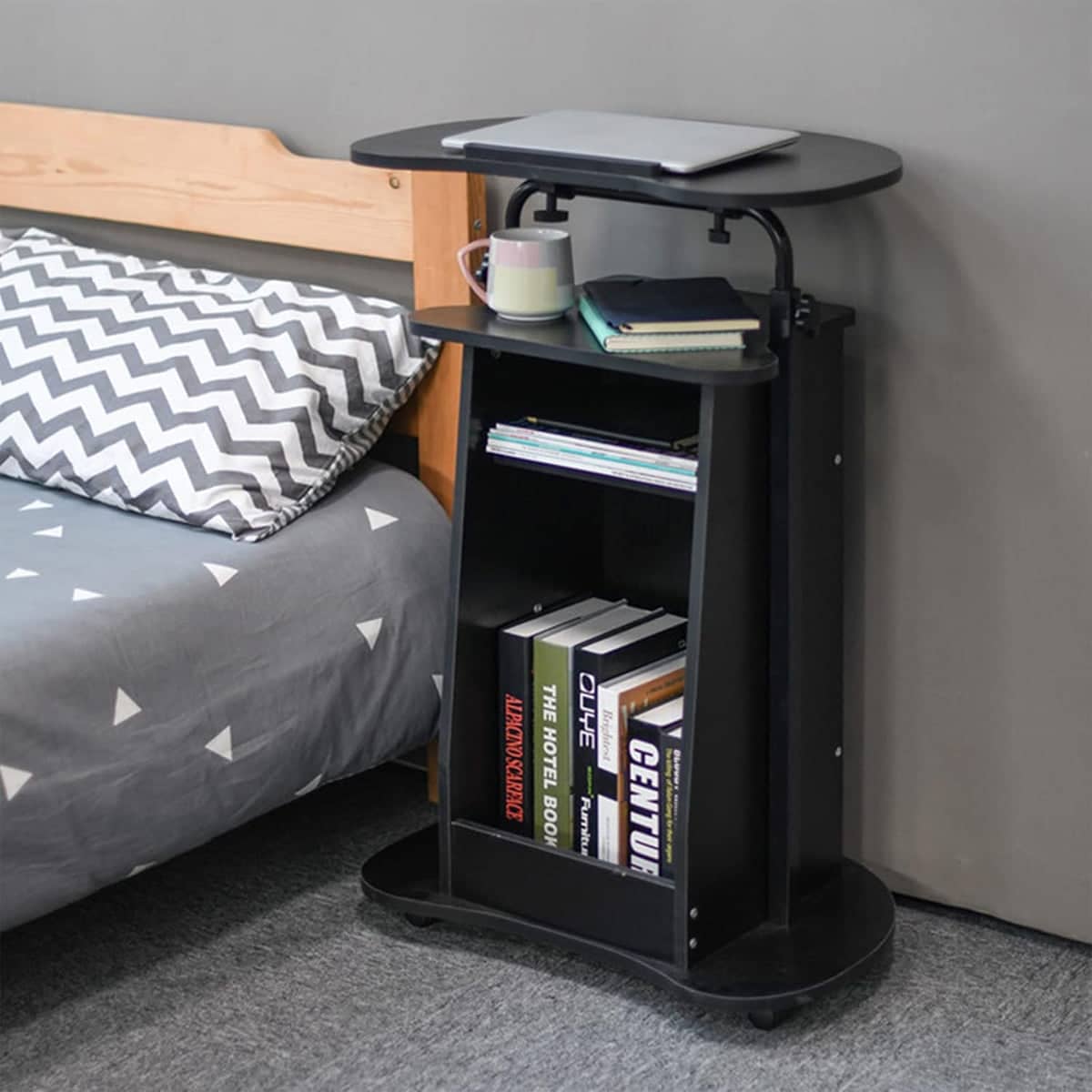 Mobile Height Adjustable Sofa Side Table and Computer Desk with Wheels, Space Saving - view 4