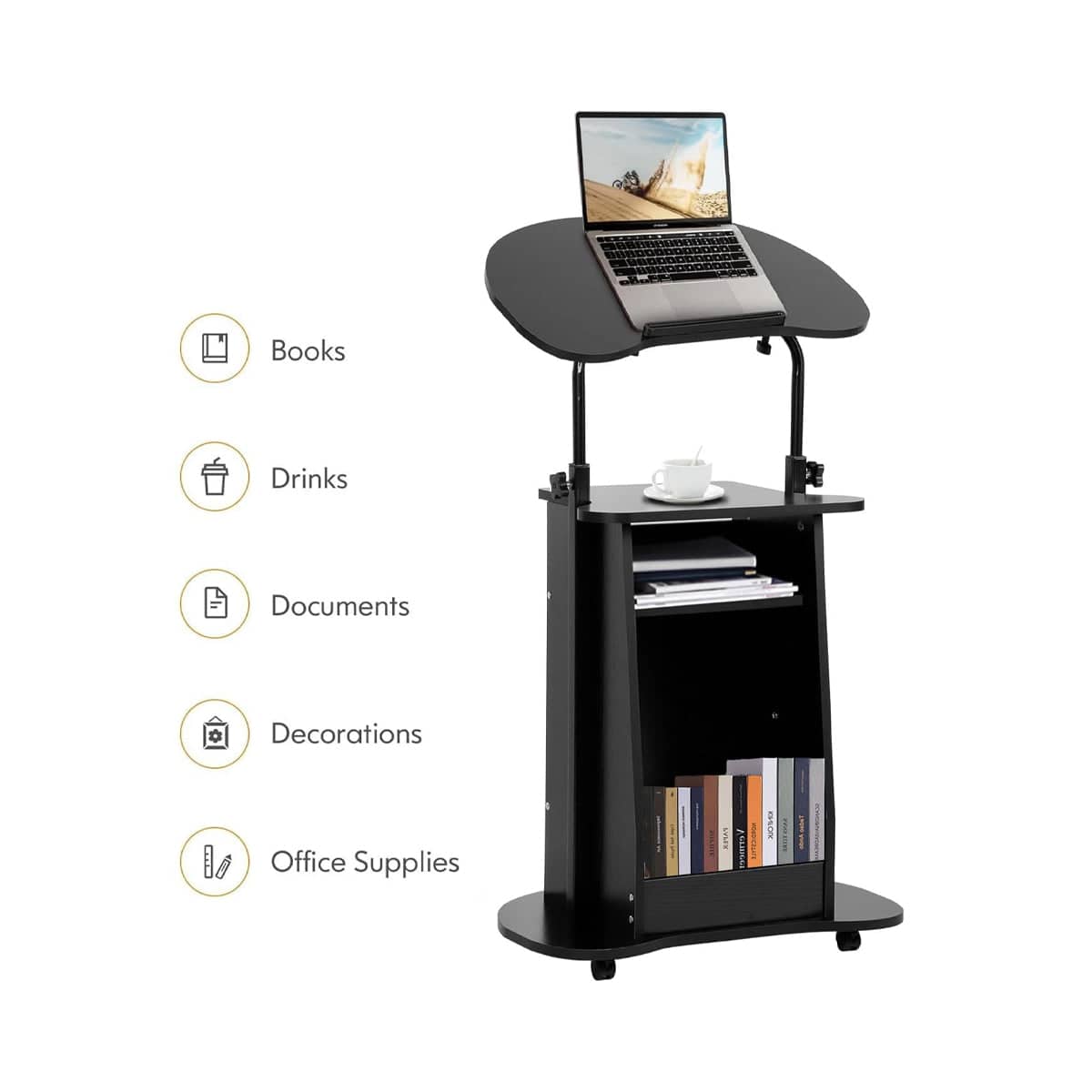 Mobile Height Adjustable Sofa Side Table and Computer Desk with Wheels, Space Saving - view 5