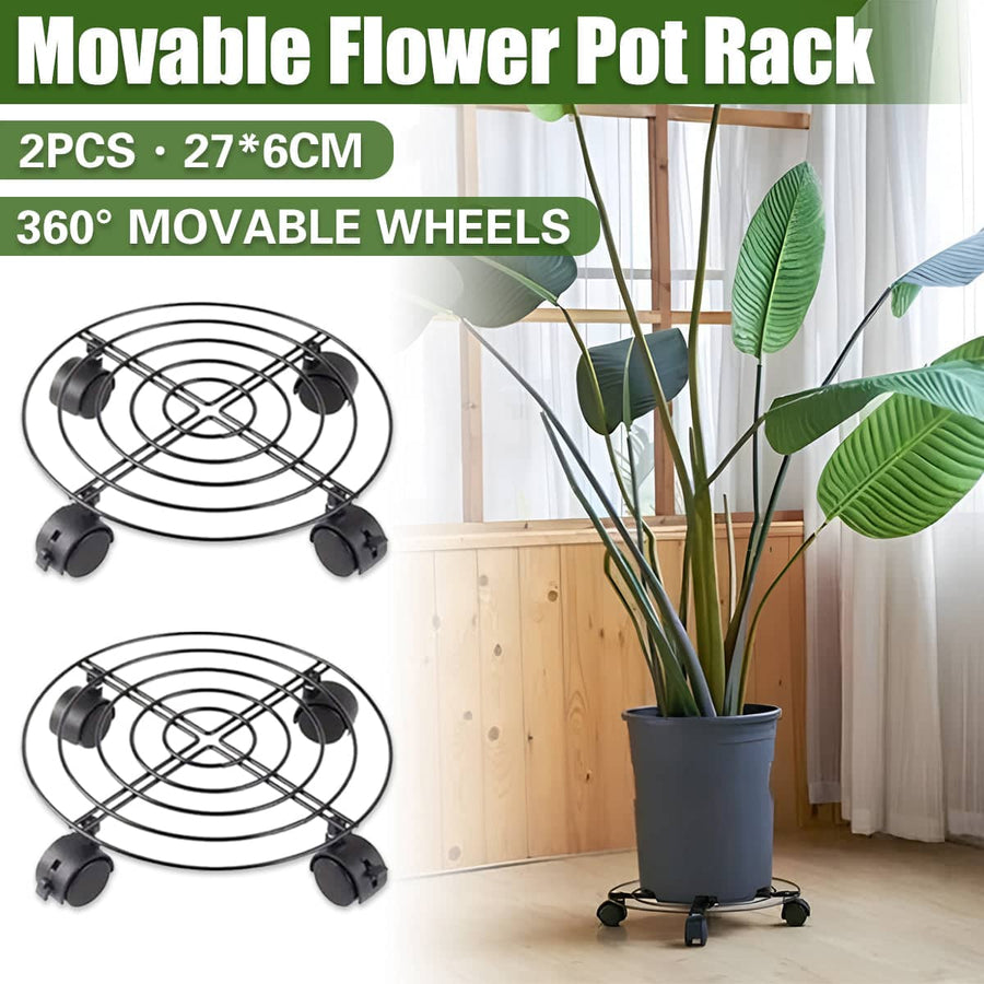 Mobile Iron Plant Stand with Lockable Wheels, Black, Pack of 2