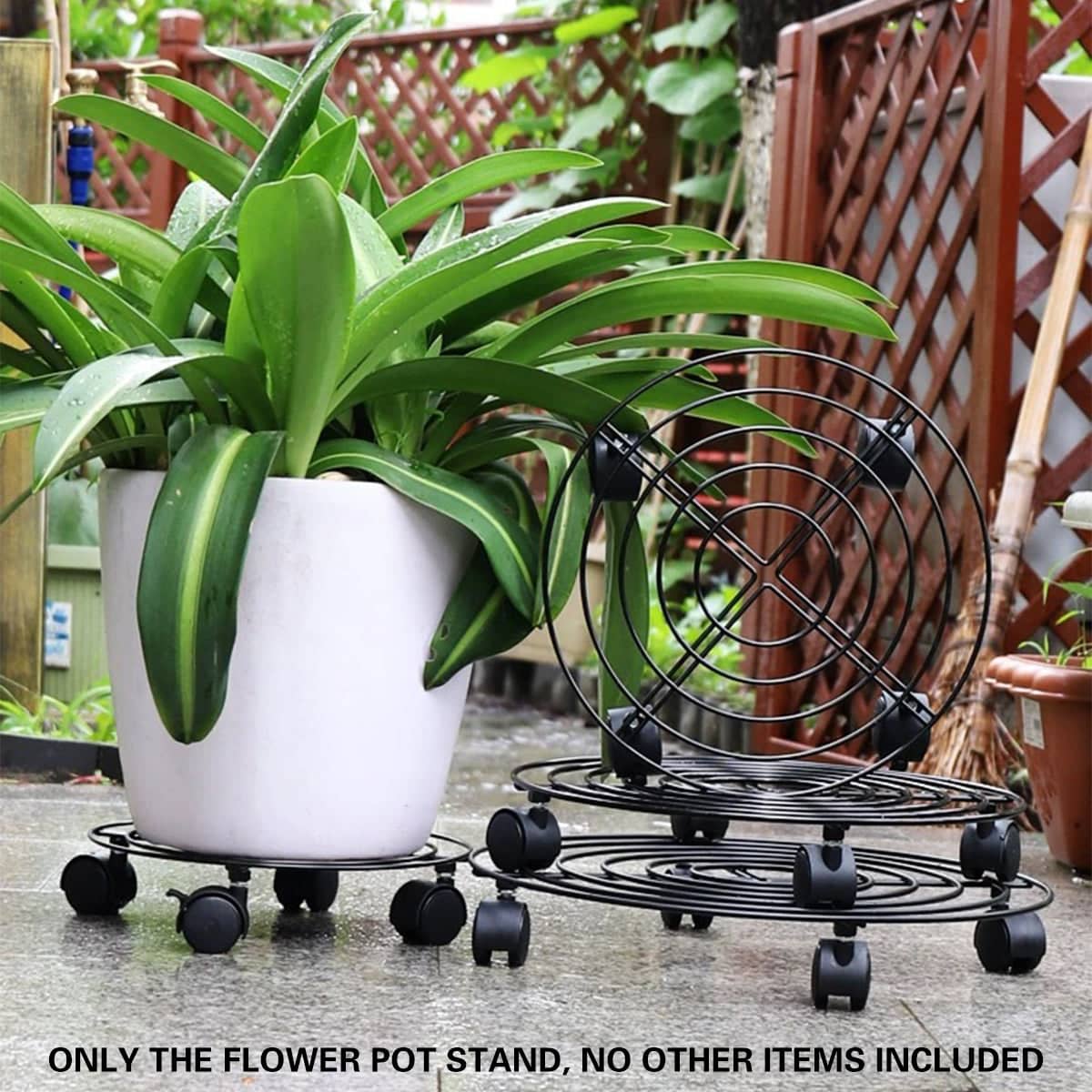 Mobile Iron Plant Stand with Lockable Wheels, Black, Pack of 2 - view 5