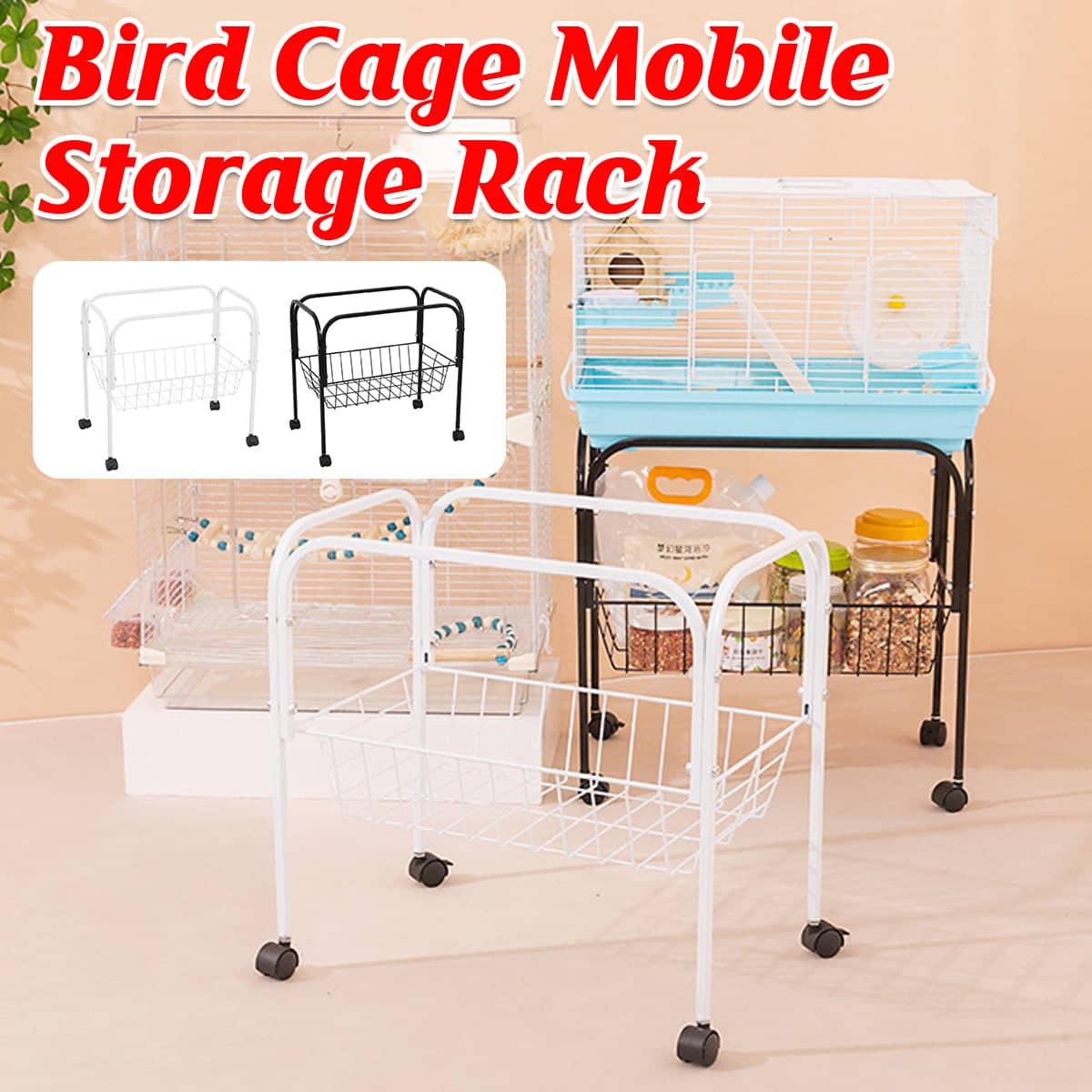 Mobile Storage Rack with Wheels for Bird and Small Animal Cages - White - view 2