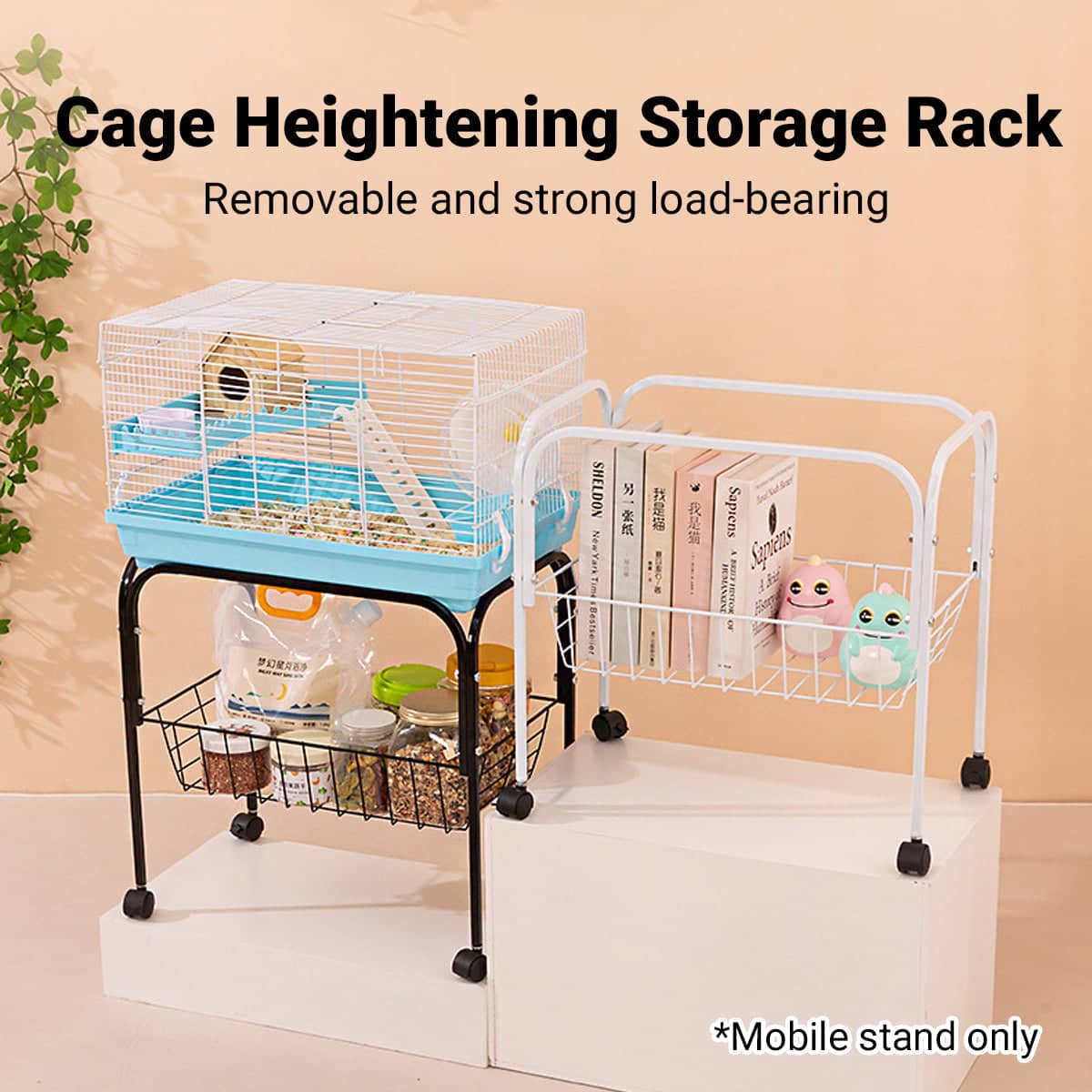 Mobile Storage Rack with Wheels for Bird and Small Animal Cages - White - view 5