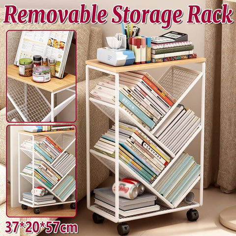 Mobile Wheeled Bookshelf Storage Rack for Home Office, Kitchen and Living Room