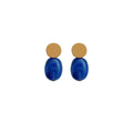 Modern Clashing Blue Drop Earrings for Women, Gold Top Acrylic - view 2