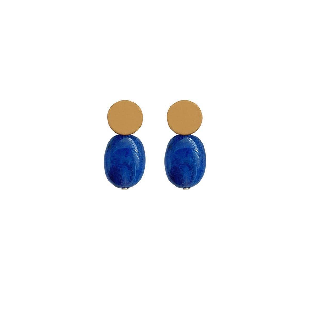 Modern Clashing Blue Drop Earrings for Women, Gold Top Acrylic - view 2