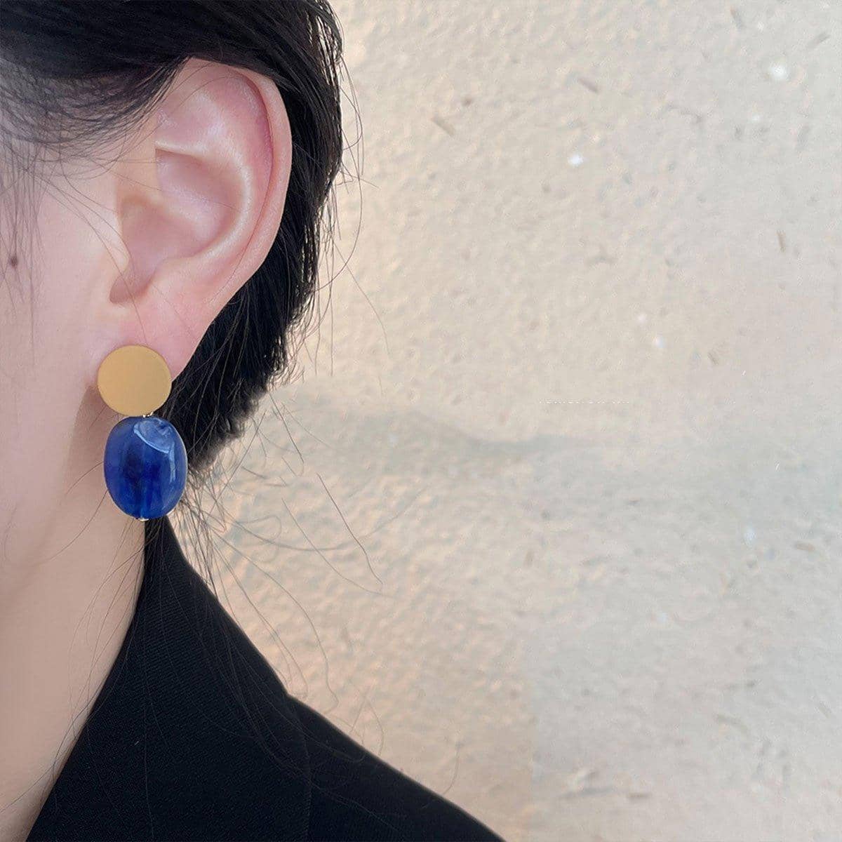 Modern Clashing Blue Drop Earrings for Women, Gold Top Acrylic - view 4