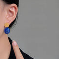 Modern Clashing Blue Drop Earrings for Women, Gold Top Acrylic - view 5