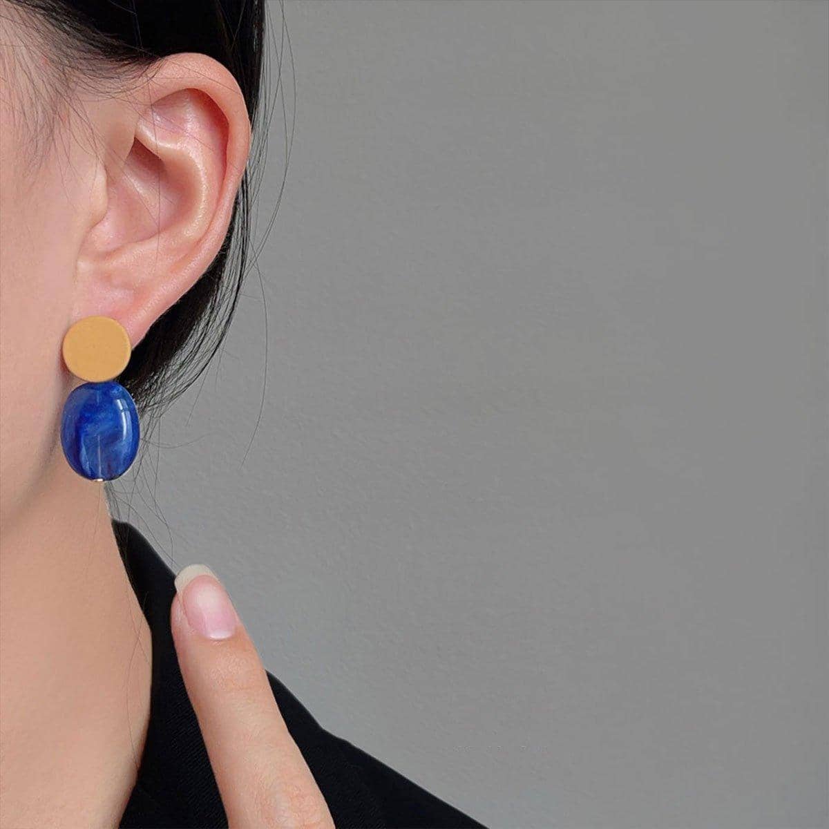 Modern Clashing Blue Drop Earrings for Women, Gold Top Acrylic - view 5