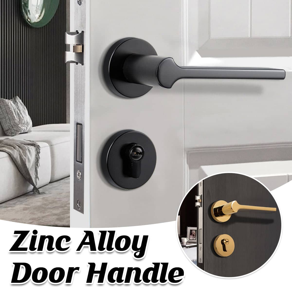 Modern Interior Door Handle Lock Set for Bedroom Privacy - Black - view 2