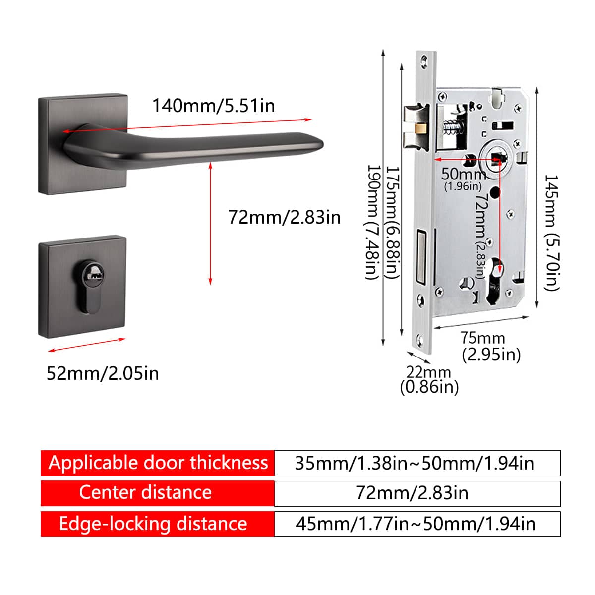 Modern Matte Bedroom Door Handle Lock Set with Silent Lock Body and Anti Theft Core - view 3
