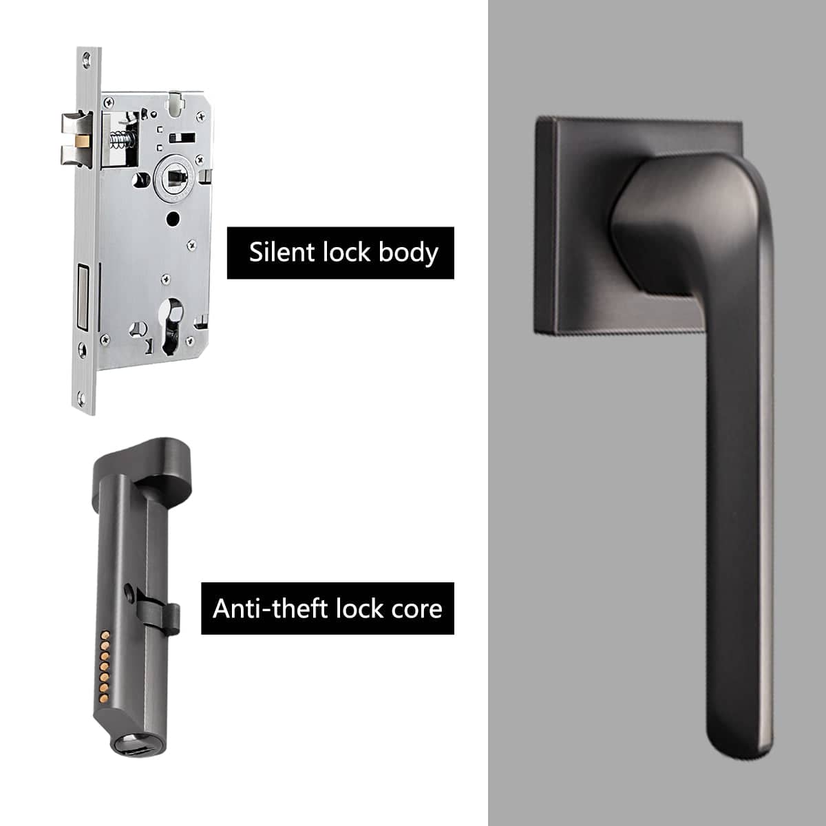 Modern Matte Bedroom Door Handle Lock Set with Silent Lock Body and Anti Theft Core - view 4