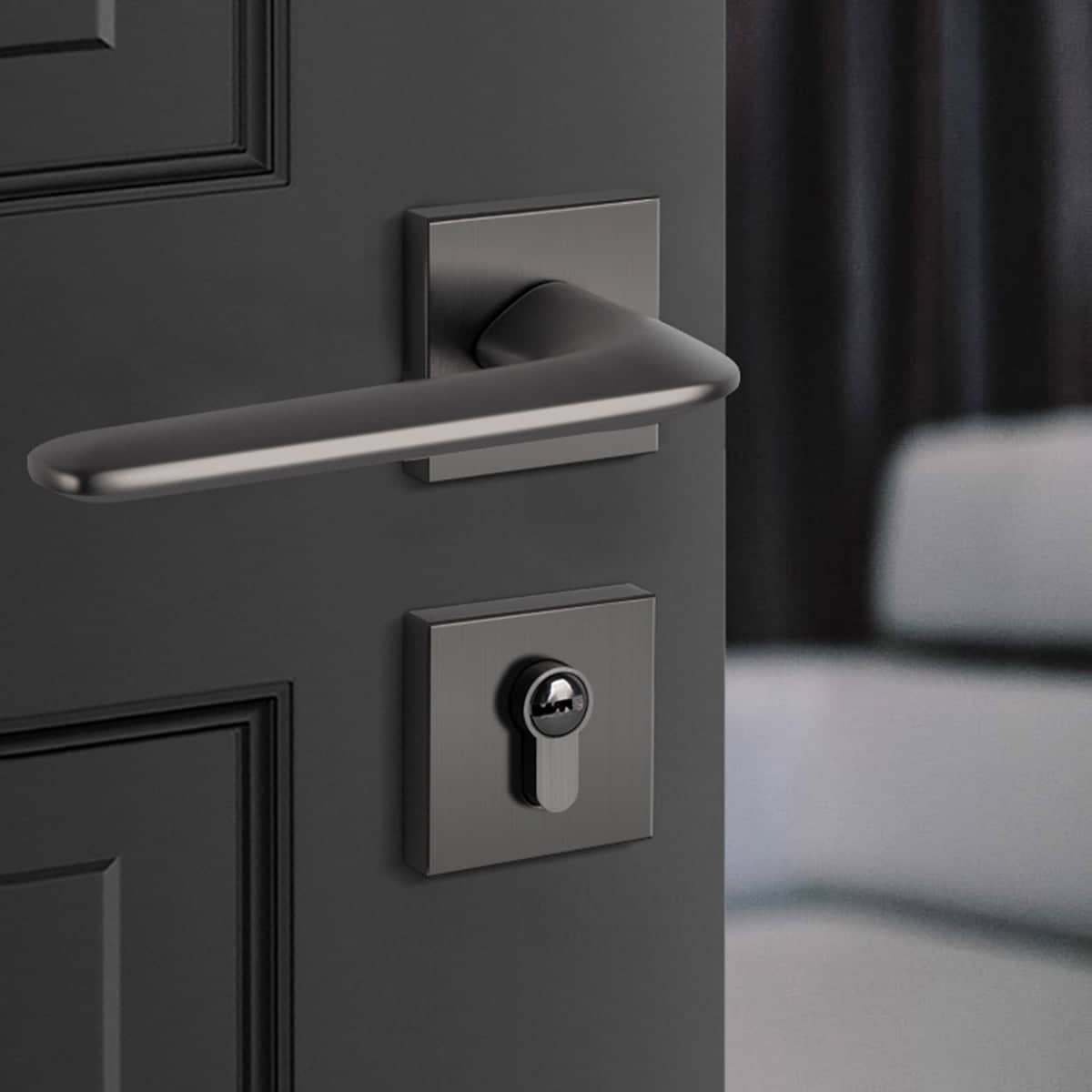 Modern Matte Bedroom Door Handle Lock Set with Silent Lock Body and Anti Theft Core - view 5