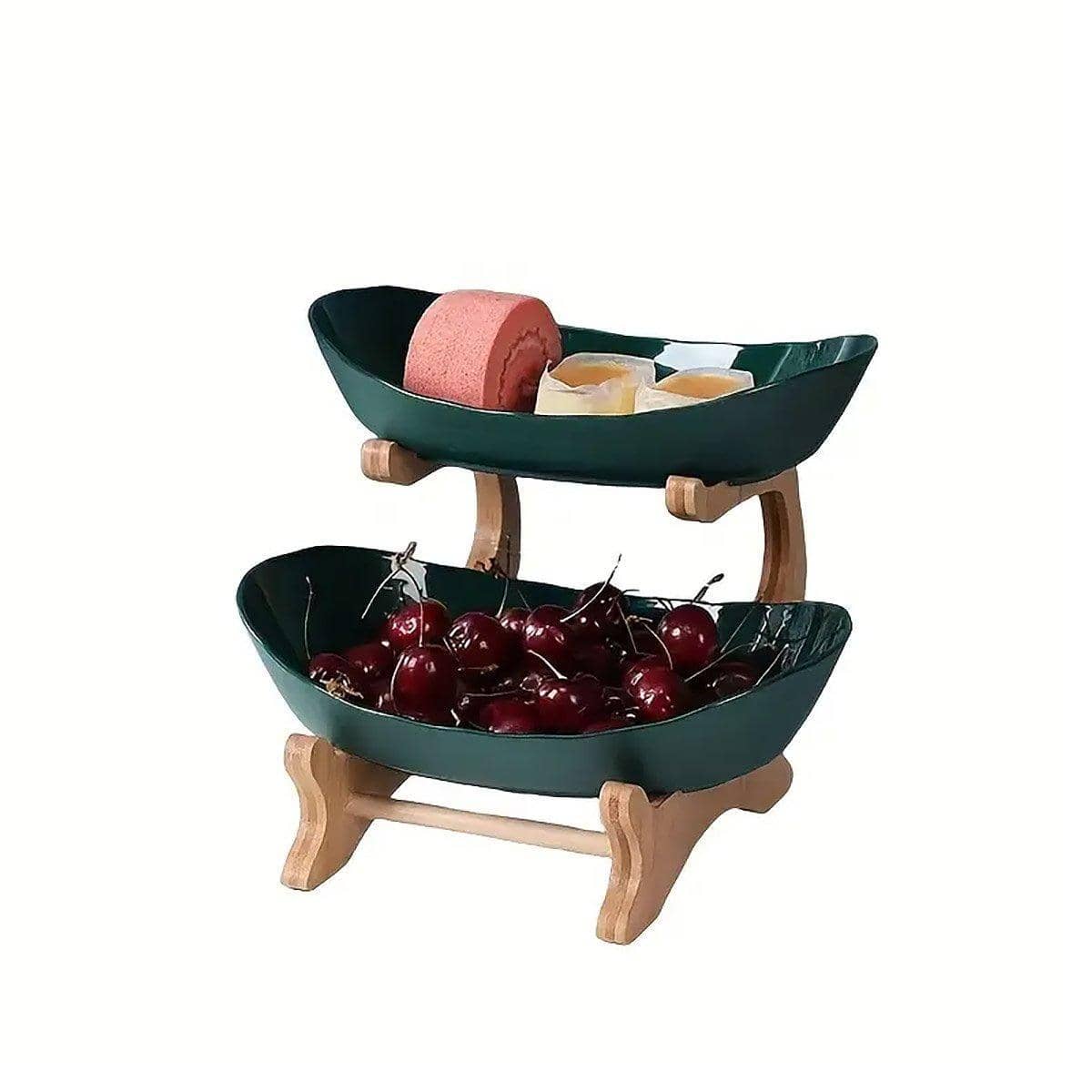Modern Multi-Layer Bamboo Fruit and Snack Plate Rack - Green