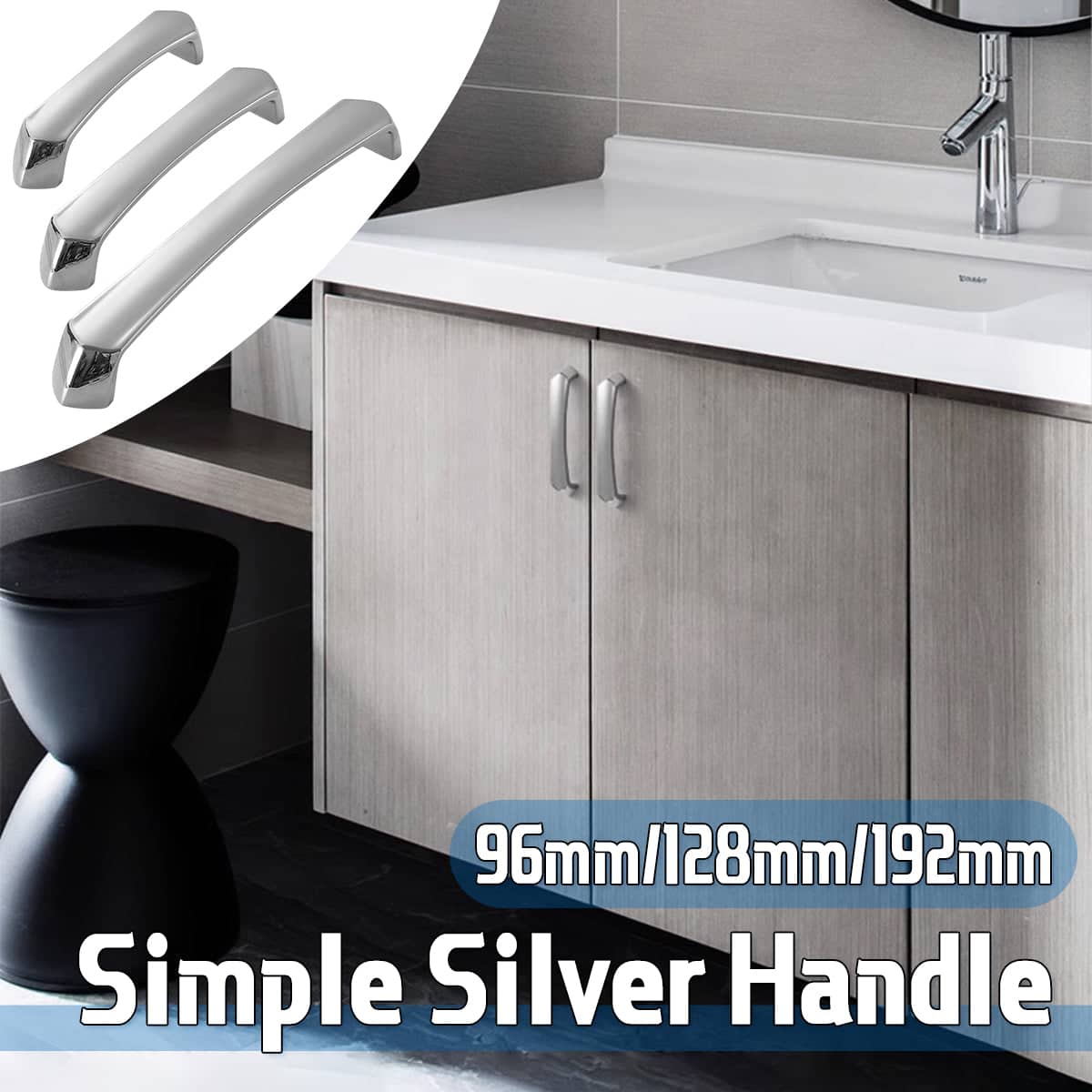 Modern Silver Cabinet Door Handle, Polished Finish - 128 mm Hole Spacing - view 2
